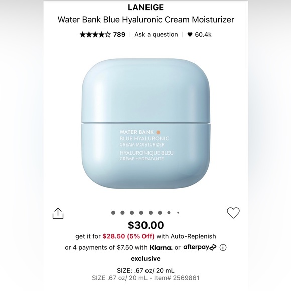 LANEIGE Water Bank Blue Hyaluronic Cream Moisturizer 20ml - Picture 2 of 2